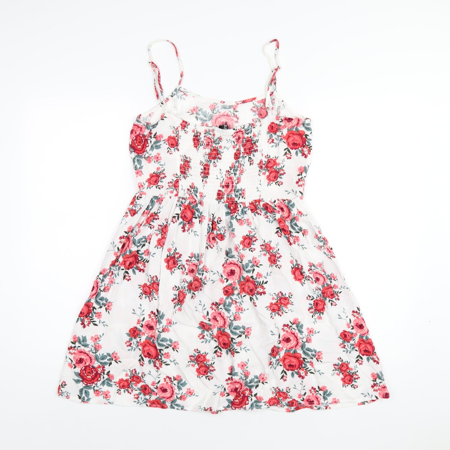 H&M Womens White Floral Viscose A-Line Size 12 Scoop Neck Pullover