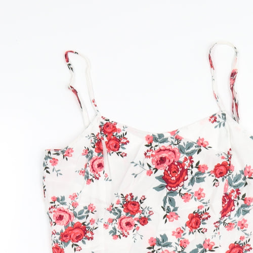 H&M Womens White Floral Viscose A-Line Size 12 Scoop Neck Pullover