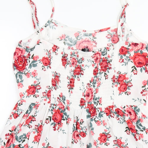 H&M Womens White Floral Viscose A-Line Size 12 Scoop Neck Pullover