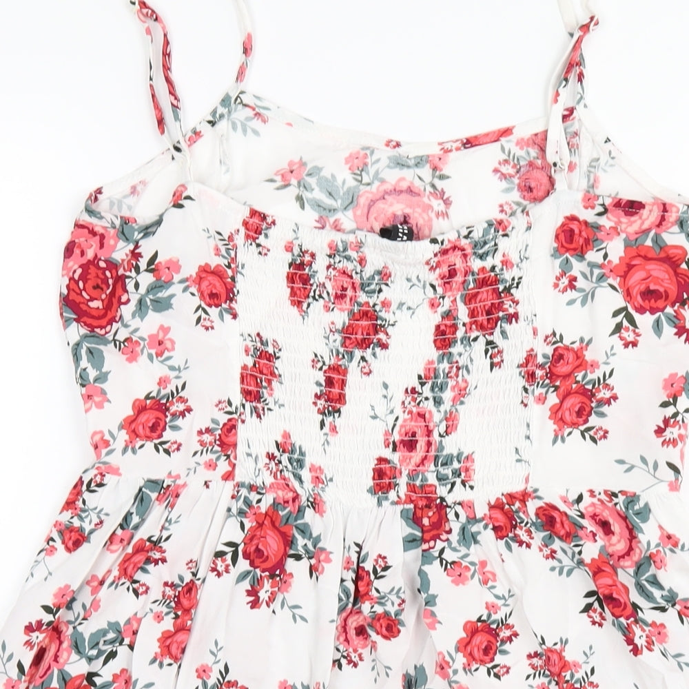 H&M Womens White Floral Viscose A-Line Size 12 Scoop Neck Pullover