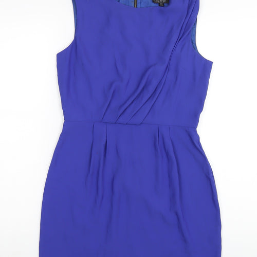 Topshop Womens Blue Polyester A-Line Size 10 Round Neck Zip
