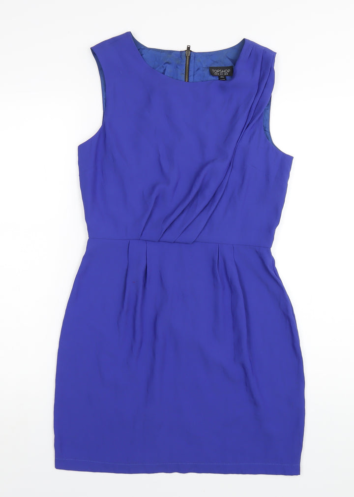 Topshop Womens Blue Polyester A-Line Size 10 Round Neck Zip