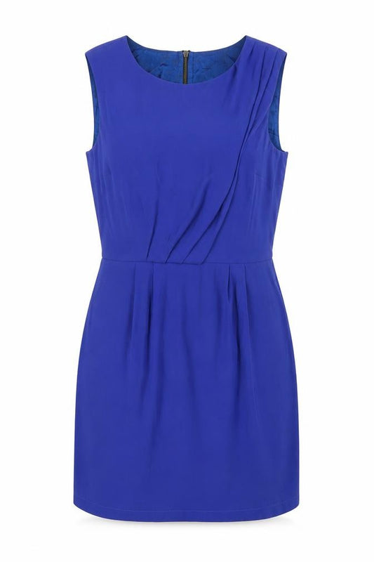 Front view of Topshop women’s blue polyester a-line, size UK 10, round neck zip