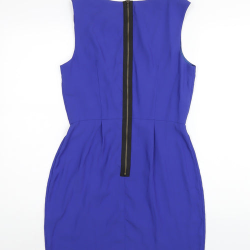 Topshop Womens Blue Polyester A-Line Size 10 Round Neck Zip