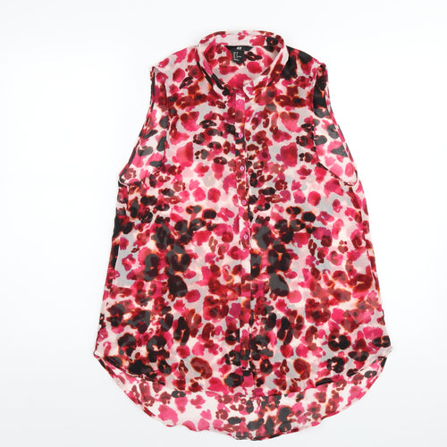 H&M Womens Pink Geometric Polyester Basic Button-Up Size 10 Collared