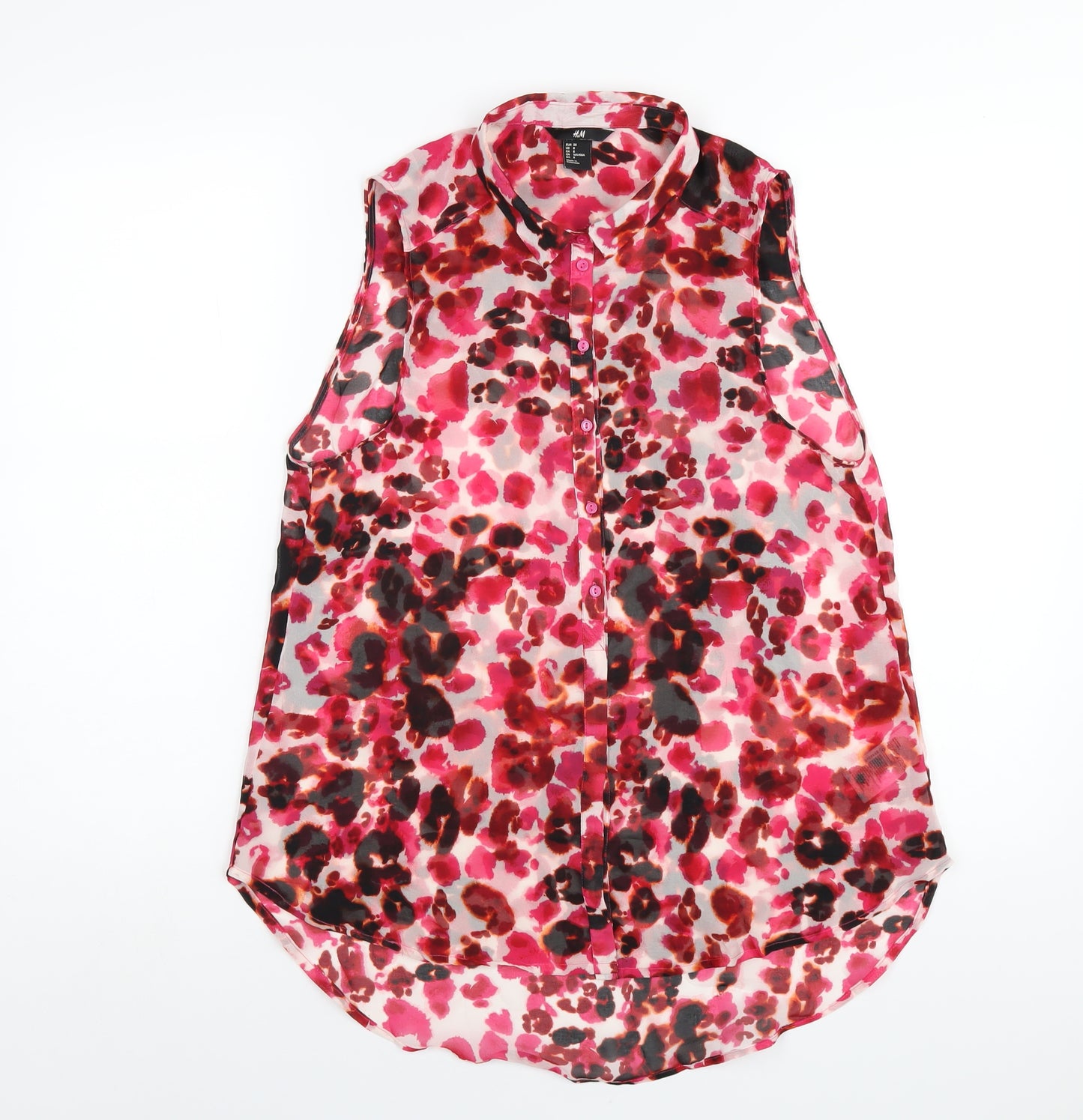 H&M Womens Pink Geometric Polyester Basic Button-Up Size 10 Collared