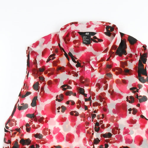 H&M Womens Pink Geometric Polyester Basic Button-Up Size 10 Collared