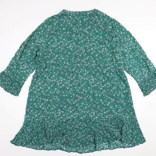 Marks and Spencer Womens Green Floral Viscose A-Line Size 20 Off the Shoulder Button