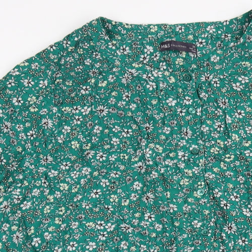 Marks and Spencer Womens Green Floral Viscose A-Line Size 20 Off the Shoulder Button