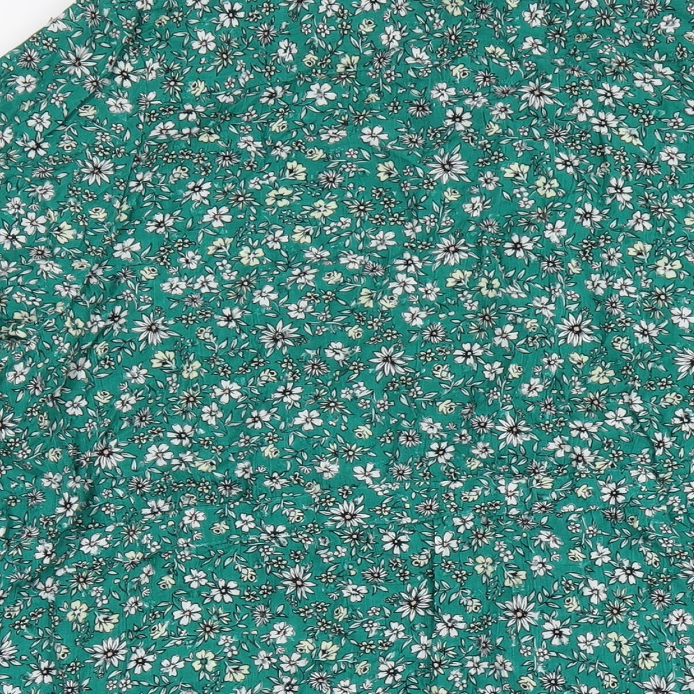 Marks and Spencer Womens Green Floral Viscose A-Line Size 20 Off the Shoulder Button