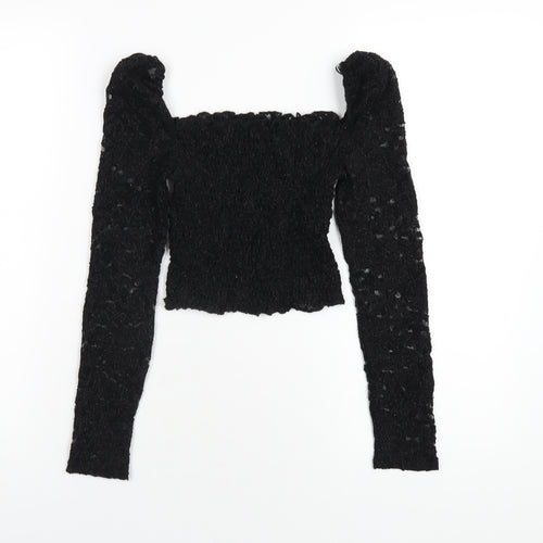 Topshop Womens Black Nylon Cropped T-Shirt Size 6 Square Neck