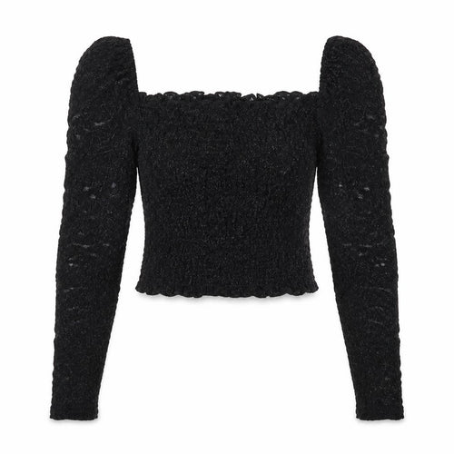 Topshop Womens Black Nylon Cropped T-Shirt Size 6 Square Neck