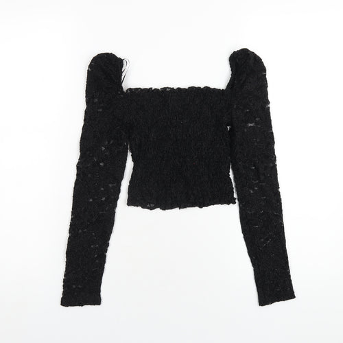 Topshop Womens Black Nylon Cropped T-Shirt Size 6 Square Neck