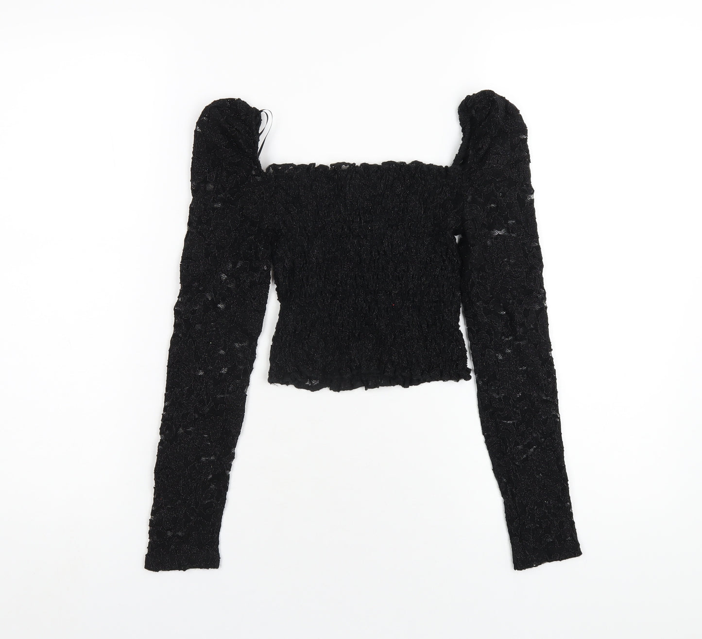 Topshop Womens Black Nylon Cropped T-Shirt Size 6 Square Neck