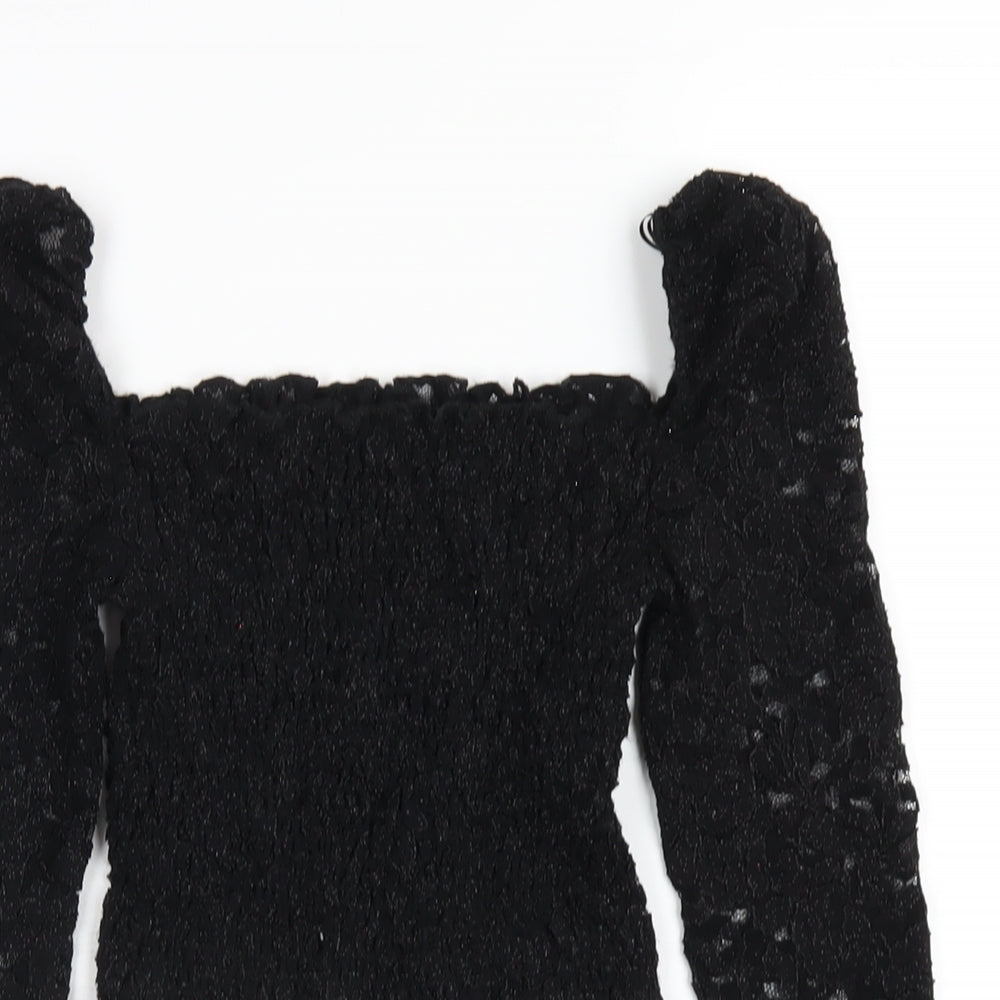 Topshop Womens Black Nylon Cropped T-Shirt Size 6 Square Neck