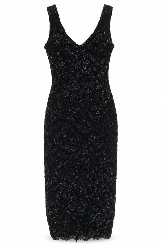 Front view of Principles women’s black nylon bodycon, size UK 12, v-neck pullover