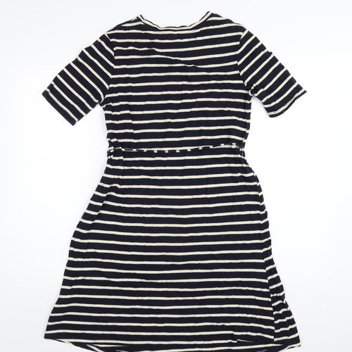 H&M Womens Blue Striped Cotton A-Line Size S Round Neck Pullover