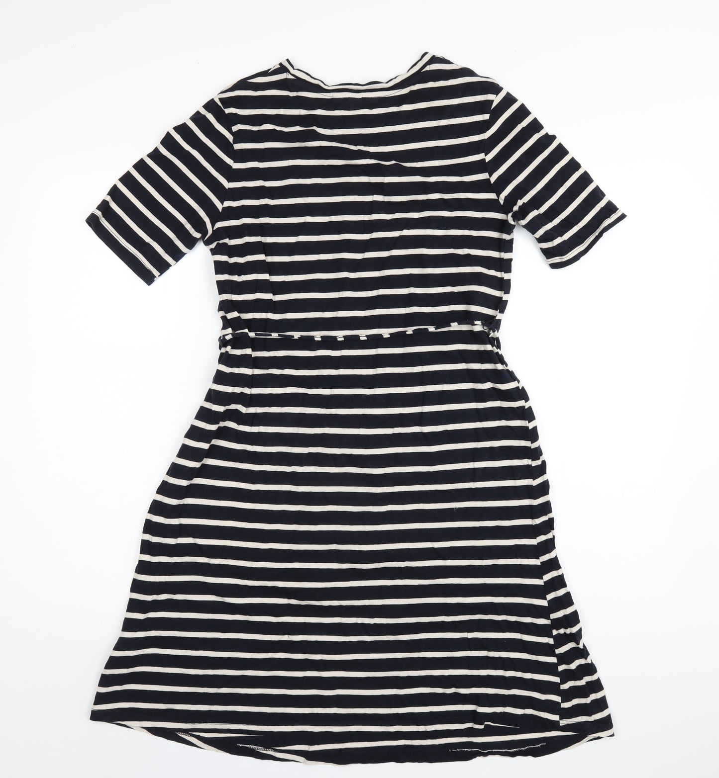 H&M Womens Blue Striped Cotton A-Line Size S Round Neck Pullover