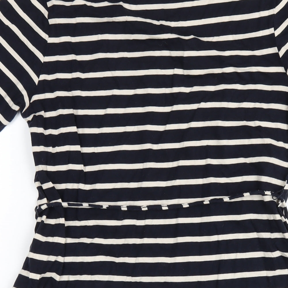 H&M Womens Blue Striped Cotton A-Line Size S Round Neck Pullover