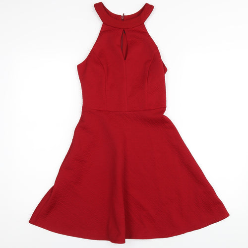 New Look Womens Red Polyester A-Line Size 6 Round Neck Zip