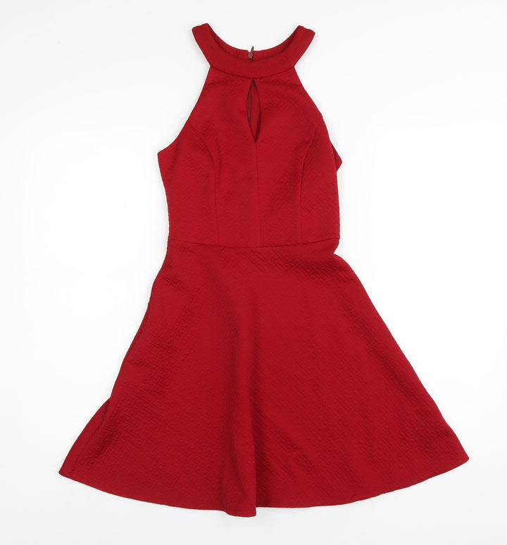 New Look Womens Red Polyester A-Line Size 6 Round Neck Zip
