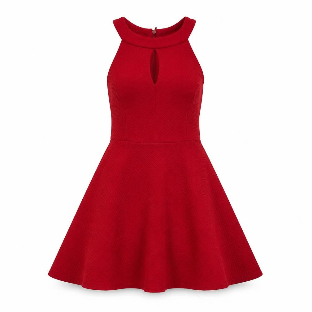 Front view of New Look women’s red polyester a-line, size UK 6, round neck zip