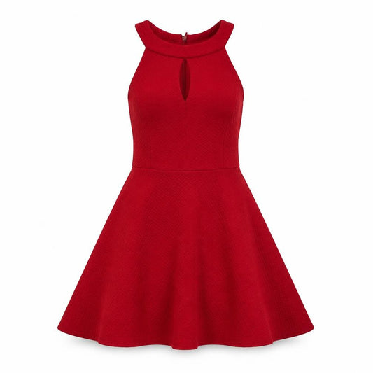 Front view of New Look women’s red polyester a-line, size UK 6, round neck zip