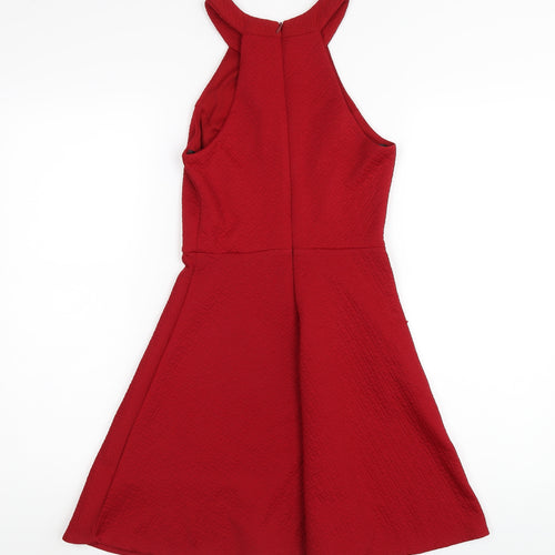 New Look Womens Red Polyester A-Line Size 6 Round Neck Zip