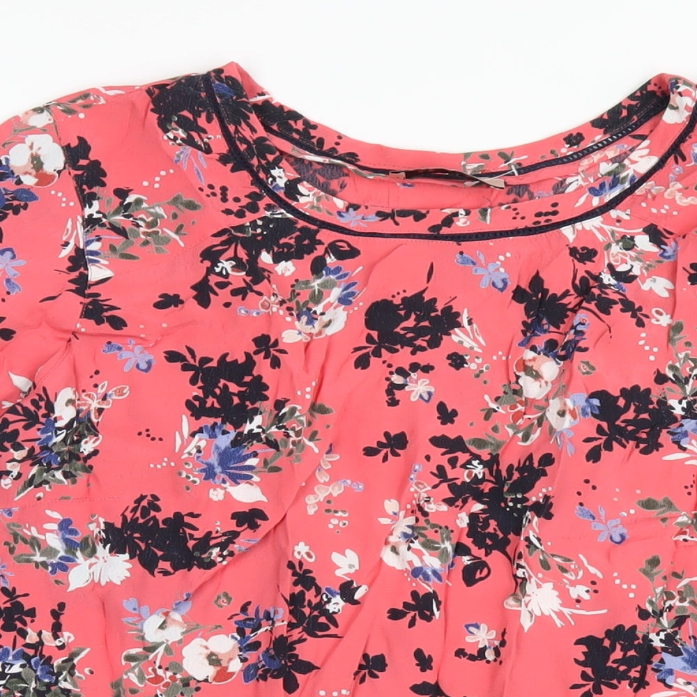 Per Una Womens Pink Floral Viscose Basic T-Shirt Size 18 Round Neck
