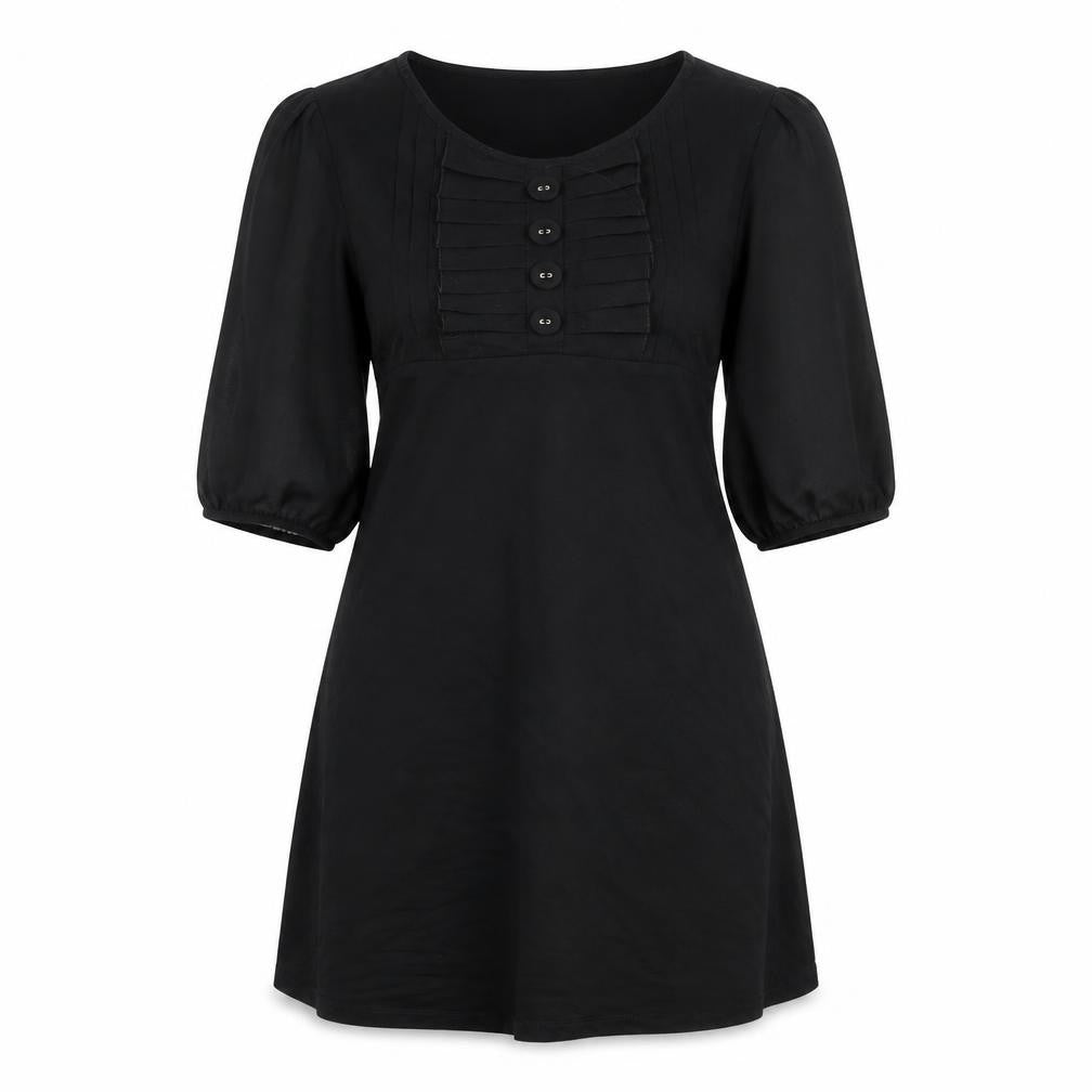 Front view of Oasis women’s black viscose a-line, size UK 10, round neck pullover