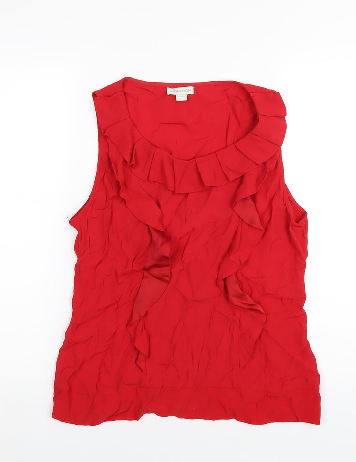 Monsoon Womens Red Viscose Basic Blouse Size 14 Scoop Neck