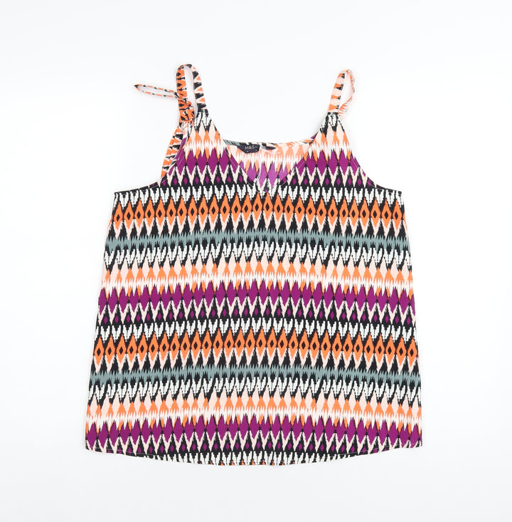 Marks and Spencer Womens Multicoloured Geometric Polyester Camisole T-Shirt Size 10 V-Neck