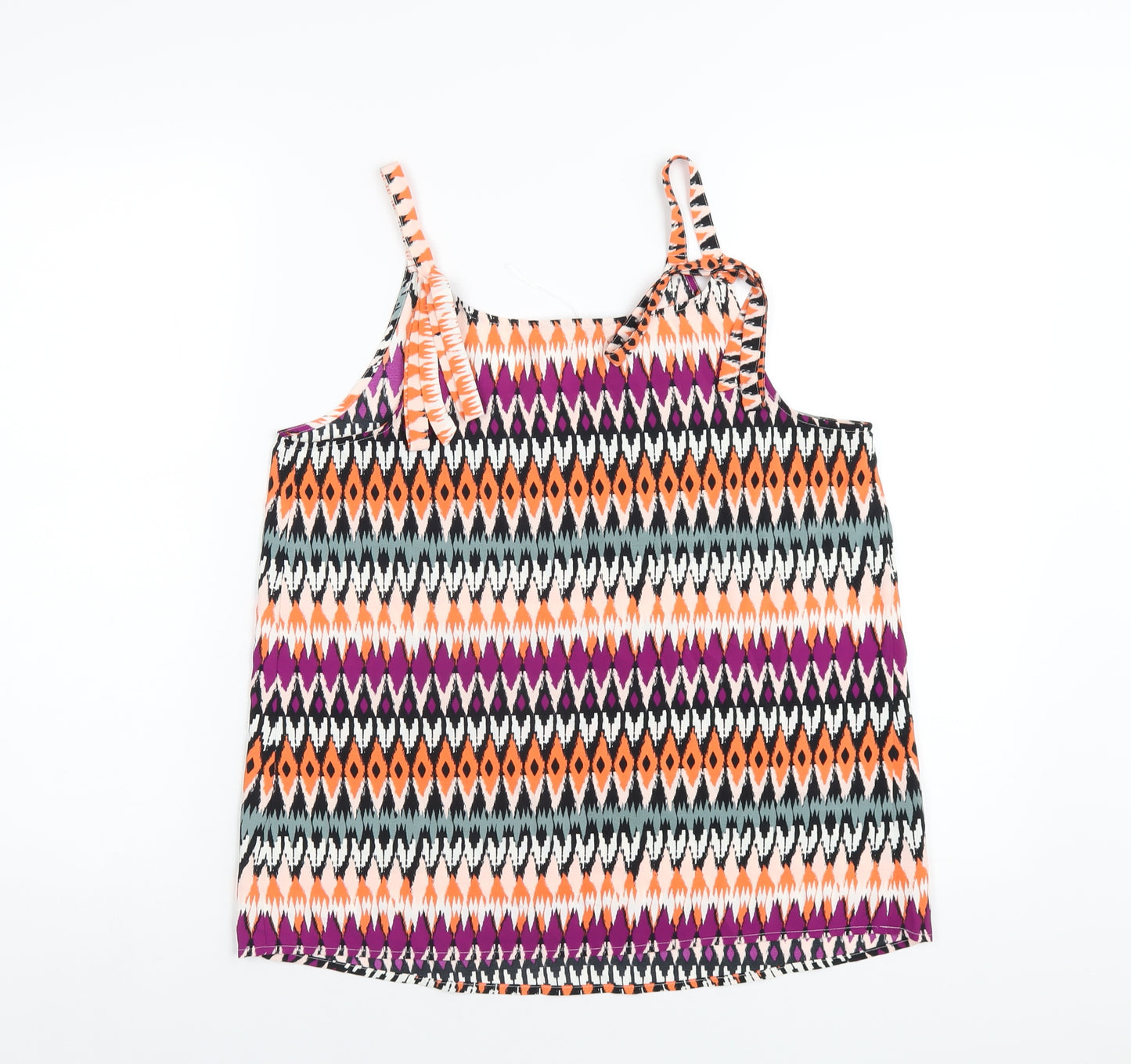 Marks and Spencer Womens Multicoloured Geometric Polyester Camisole T-Shirt Size 10 V-Neck