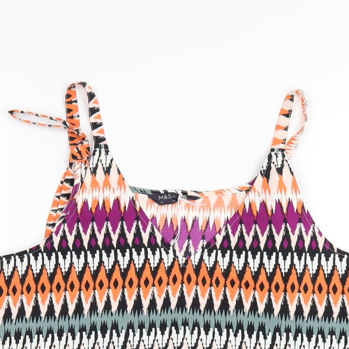 Marks and Spencer Womens Multicoloured Geometric Polyester Camisole T-Shirt Size 10 V-Neck