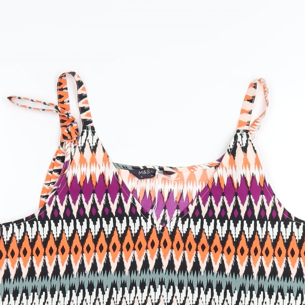 Marks and Spencer Womens Multicoloured Geometric Polyester Camisole T-Shirt Size 10 V-Neck