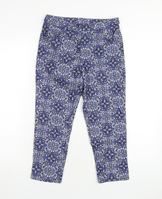 New Look Womens Blue Geometric Polyester Capri Trousers Size 6 L23 in Regular Zip