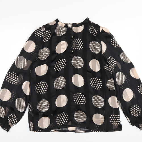 Signature Womens Black Polka Dot Polyester Basic Blouse Size M Round Neck