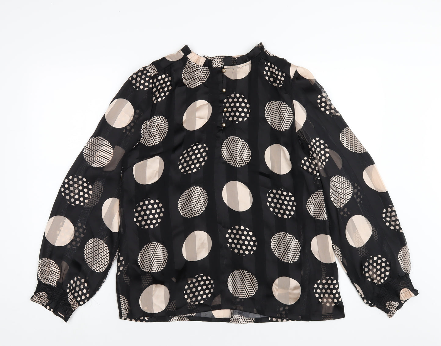 Signature Womens Black Polka Dot Polyester Basic Blouse Size M Round Neck