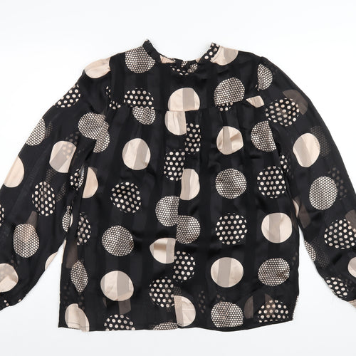 Signature Womens Black Polka Dot Polyester Basic Blouse Size M Round Neck
