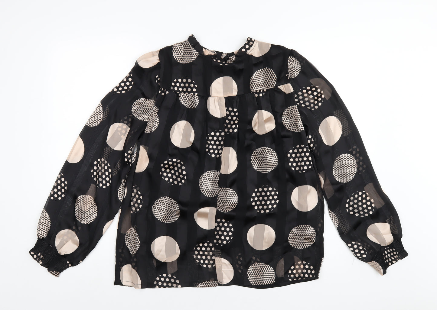 Signature Womens Black Polka Dot Polyester Basic Blouse Size M Round Neck