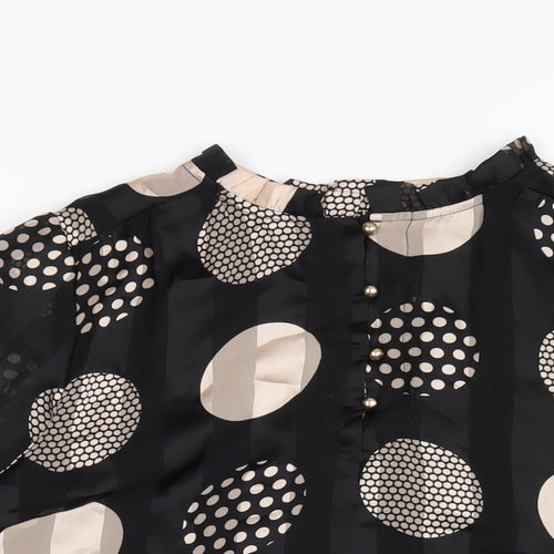 Signature Womens Black Polka Dot Polyester Basic Blouse Size M Round Neck