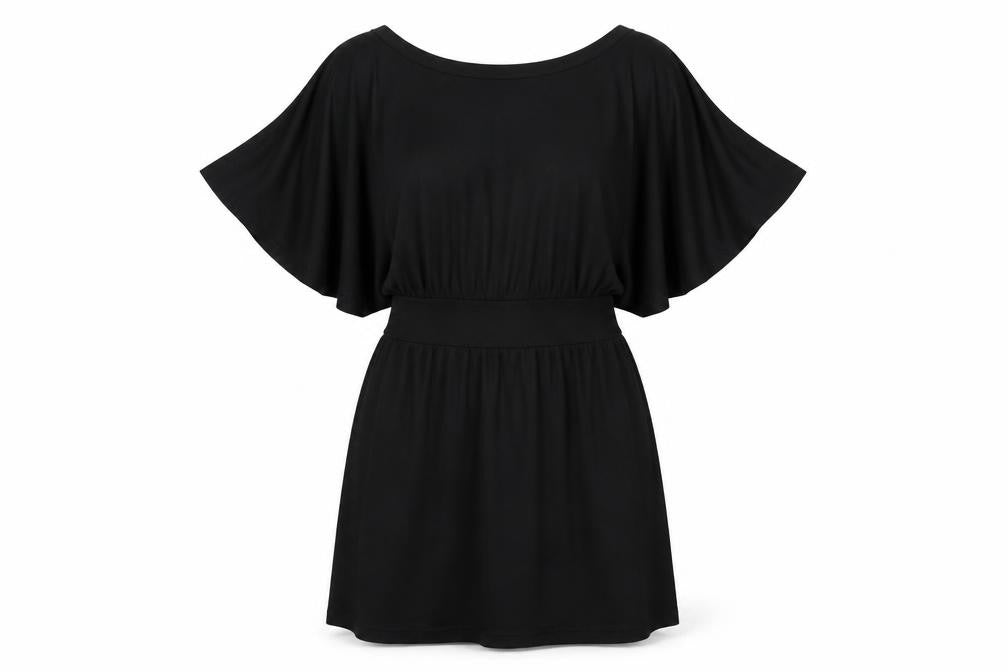 Front view of Oasis women’s black viscose a-line, size S, round neck pullover