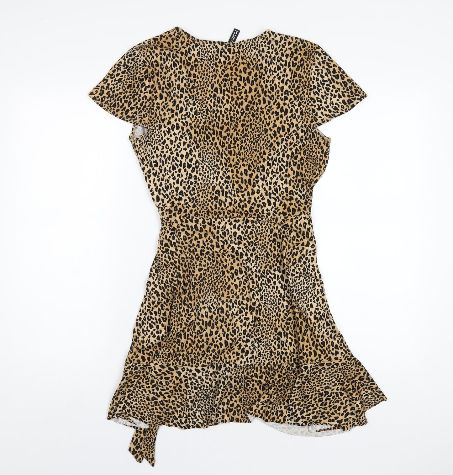 H&M Womens Brown Animal Print Polyester Wrap Dress Size 10 V-Neck Tie