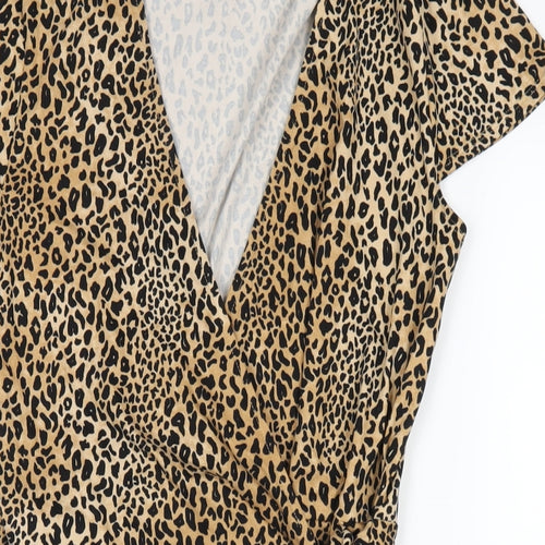 H&M Womens Brown Animal Print Polyester Wrap Dress Size 10 V-Neck Tie