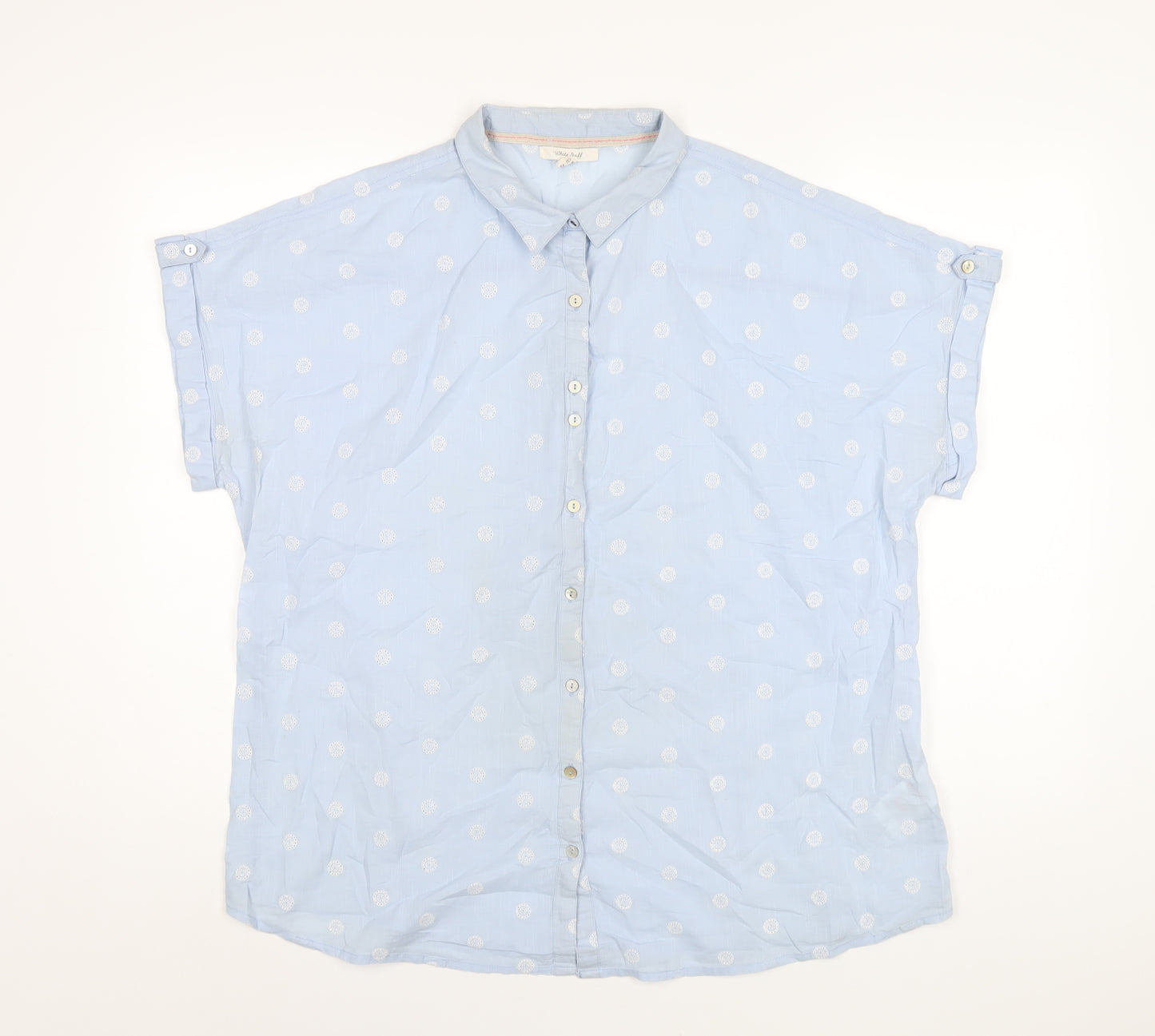 White Stuff Womens Blue Polka Dot Cotton Basic Button-Up Size 20 Collared