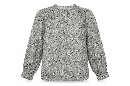 Front view of H&M women’s green floral polyester basic blouse, size M, round neck
