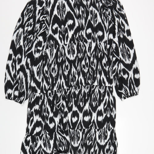 Izabel London Womens Black Geometric Polyester A-Line Size 16 V-Neck Pullover