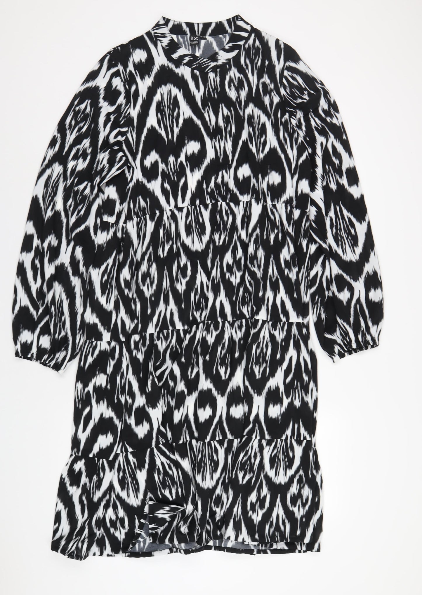 Izabel London Womens Black Geometric Polyester A-Line Size 16 V-Neck Pullover