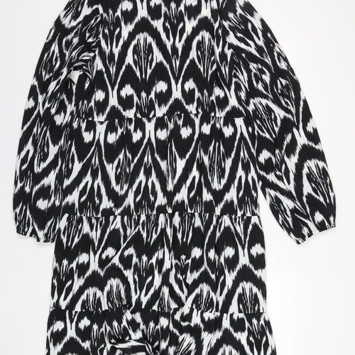 Izabel London Womens Black Geometric Polyester A-Line Size 16 V-Neck Pullover