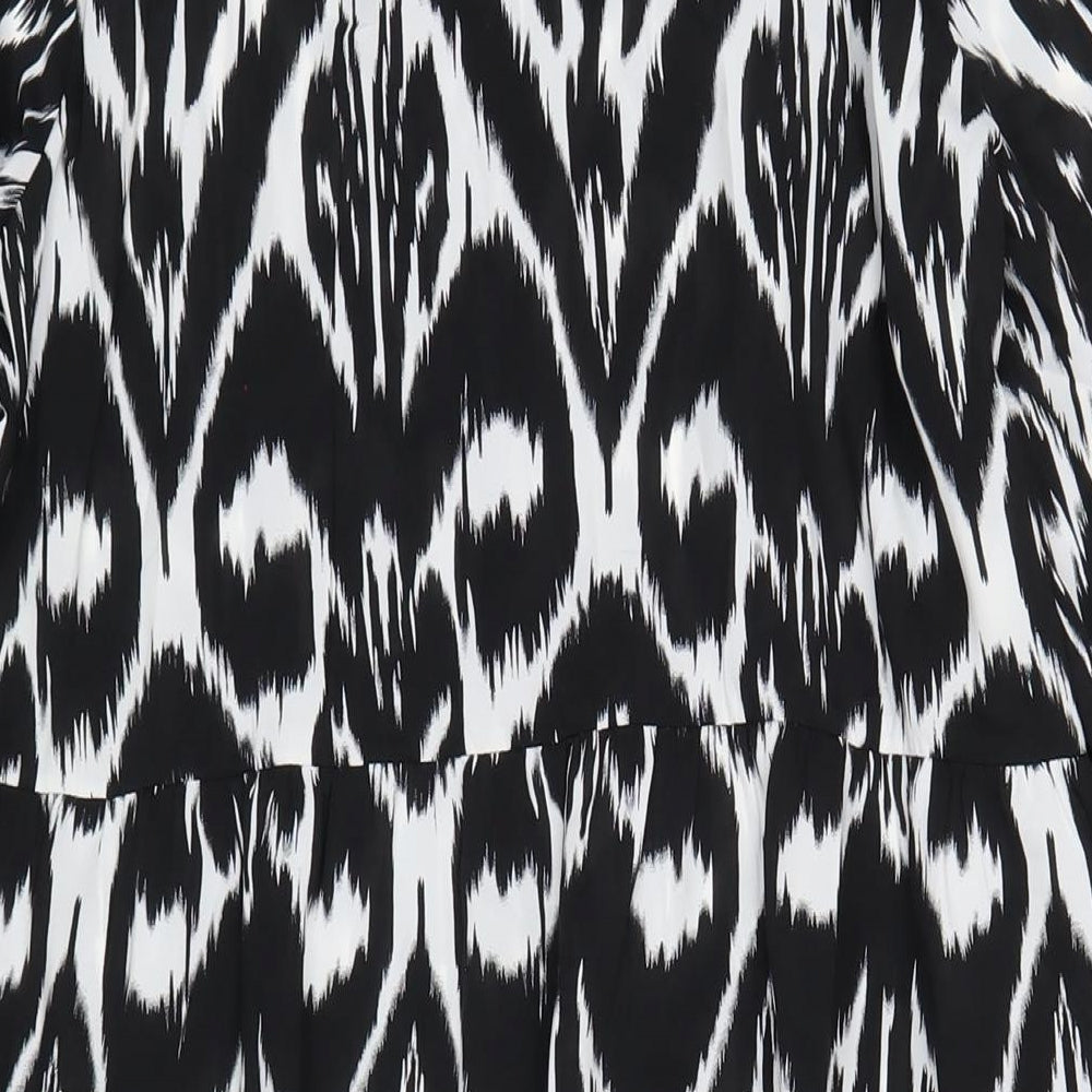 Izabel London Womens Black Geometric Polyester A-Line Size 16 V-Neck Pullover